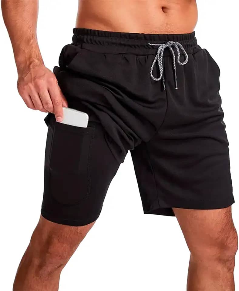 Short Masculino Academia 2 em 1 Bermuda Dry Fit Corrida Treino com Bolso Celular INSIDE SPORTS