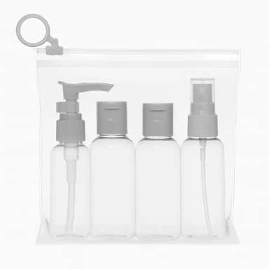 Kit 4 Frascos de Viagem Borrifador Spray Cosméticos Necessaire Shampoo Condicionador Creme Anti Vazamento Mini Branco Transparente Dosador