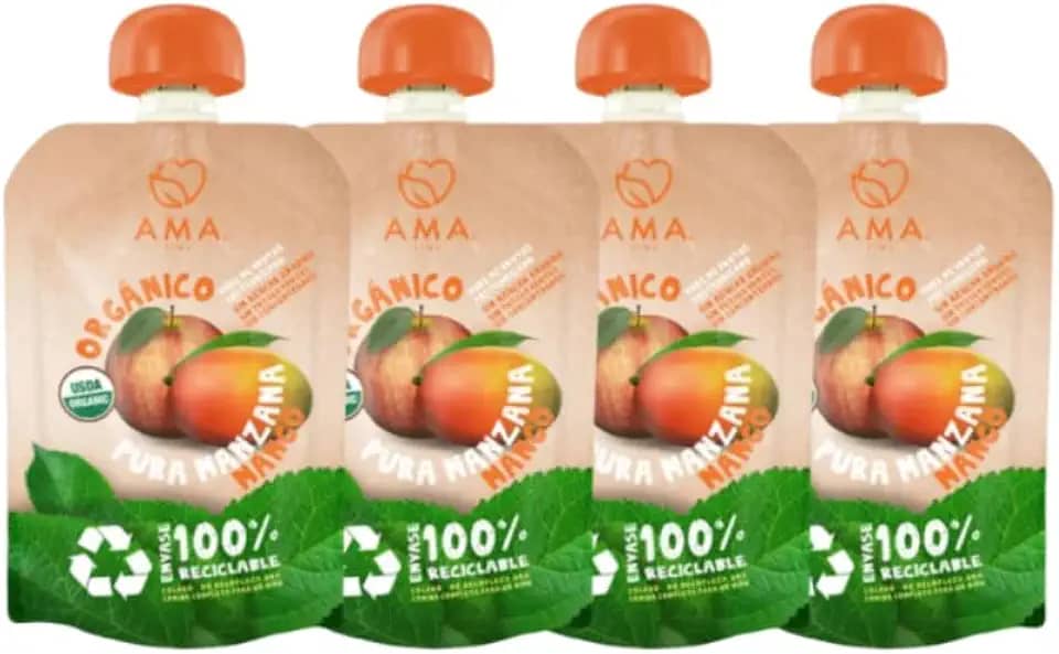 Kit 4 Papinhas Organica Maçã com Manga 90g - Introdução Alimentar para Bebê