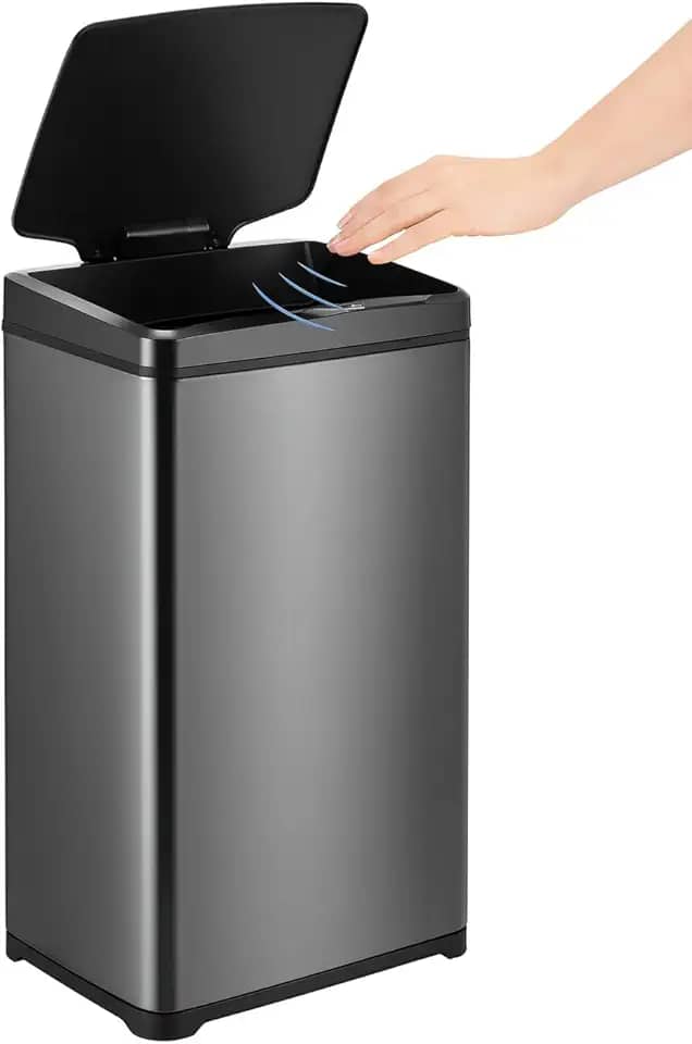 Lixeira Retangular Automática com Sensor de Proximidade em Aço Inox - 50L - Preta