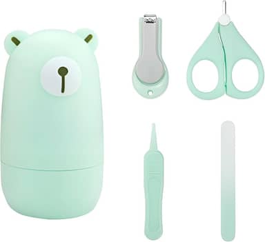 Kit Cortador de Unhas para Bebê com Tesoura Pinça Lixa Estojo de Urso e Design Seguro Portátil (Verde)