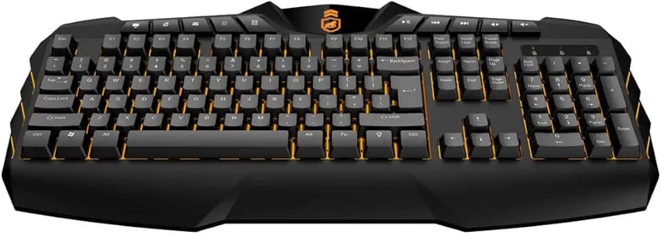 Gshield Teclado Gamer Semimecânico com Fio 1,5m Padrão ABNT2 + Teclas Multimídia e Iluminação Backlight Amarela, Tech Fury