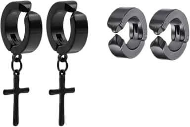 Brincos Masculinos de Pressão Cruz Estilo Moderno Unissex Aço Inoxidável Antialérgico Kit 4 unidades