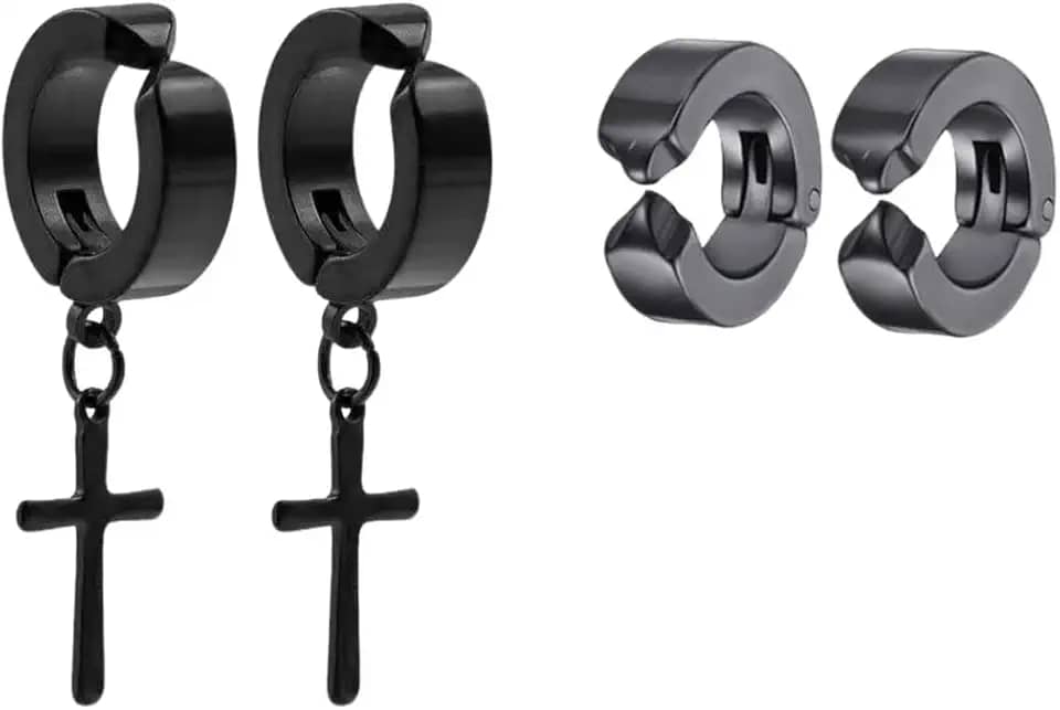 Brincos Masculinos de Pressão Cruz Estilo Moderno Unissex Aço Inoxidável Antialérgico Kit 4 unidades