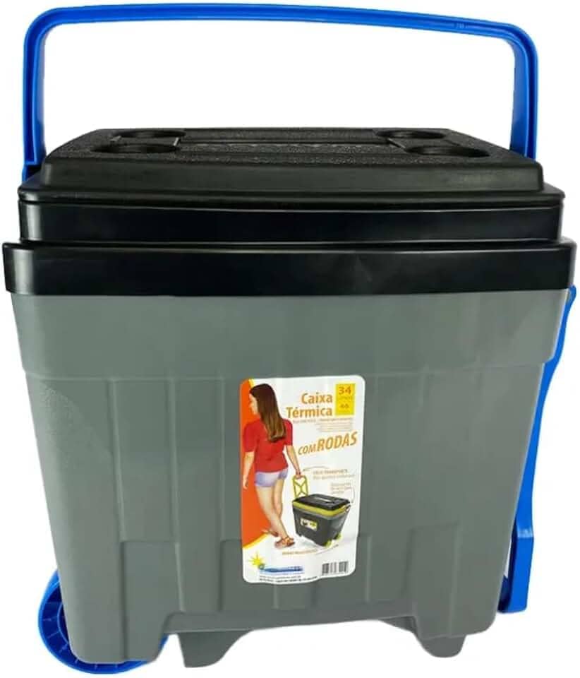 Cooler Térmico Grande 34 Litros Caixa Térmica 34 Litros Com Rodinhas, Porta Copos, Alça e Trava, Camping Caça e Pesca