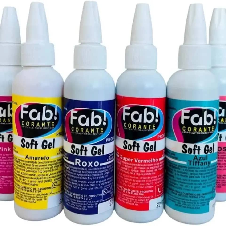 Kit Com 7 Unidades Corante Alimentício Fab Soft Gel 60gramas