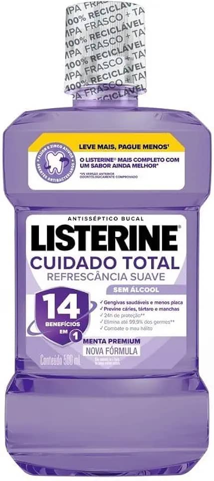 Listerine Cuidado Total 14 Benefícios em 1 Enxaguante Bucal Sem Álcool, 500ml