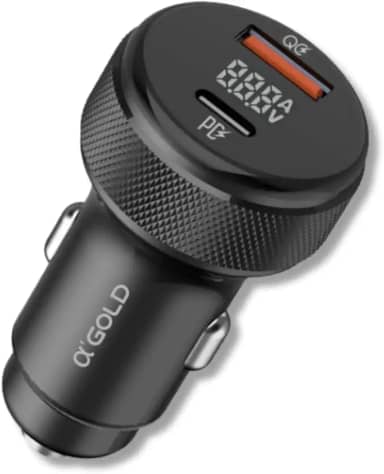 Carregador Veicular Turbo CJ12-4 60W (9.1A), USB + Tipo-C, Display LED, 12V–24V, Premium Compatível Com Dispositivos IOS e Android