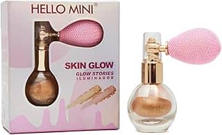 Iluminador em Pó e Spray Skin Glow, 2 em 1, Iluminador Facial e Corporal, Efeito Radiante - Hello Mini - Maquiagem (2 - Claro Metalizado, Pequeno)