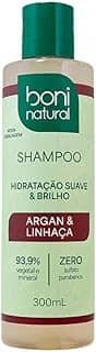 Shampoo Vegano e Natural de Argan e Linhaça, Para todos os tipos de cabelo, Hidratação e Brilho, Boni Natural, 300ml