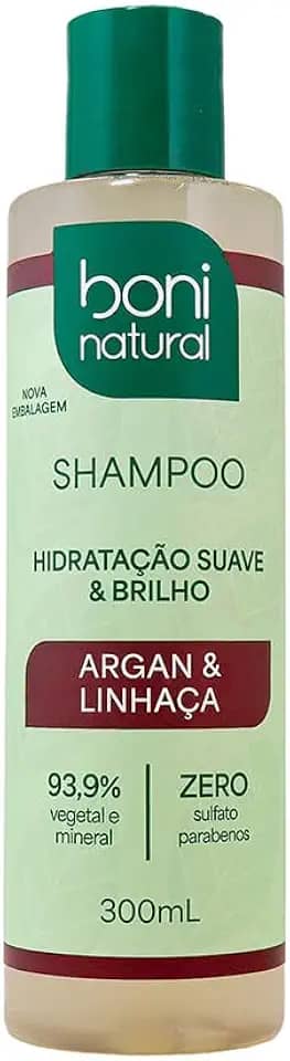 Shampoo Vegano e Natural de Argan e Linhaça, Para todos os tipos de cabelo, Hidratação e Brilho, Boni Natural, 300ml