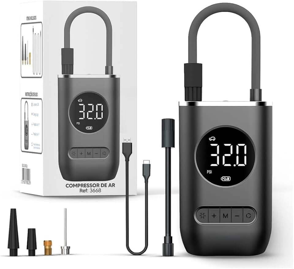 Calibrador Portátil Compressor Bomba De Ar Digital Com Lanterna LED para Encher Pneus de moto,carro,bicicleta,bola,bike premium