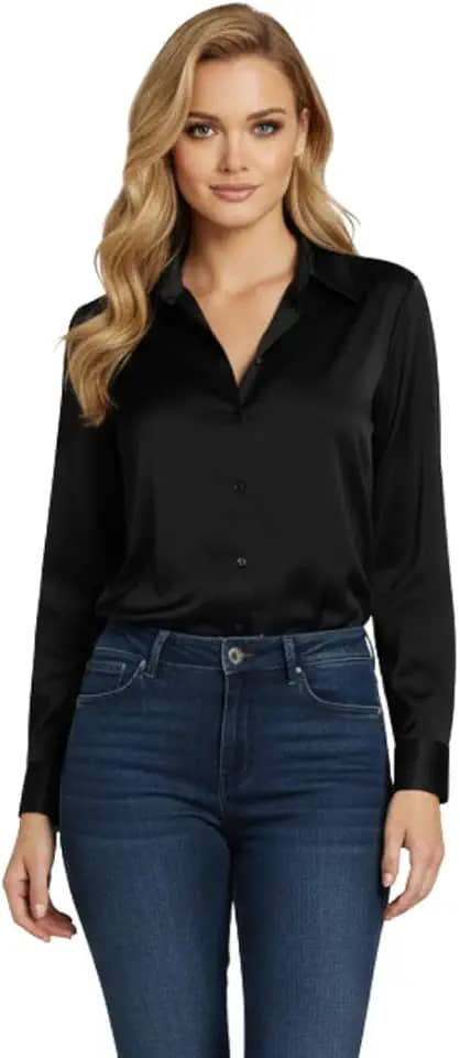 Camisa Social Feminina com Gola Lapela e Decote em V Moderno