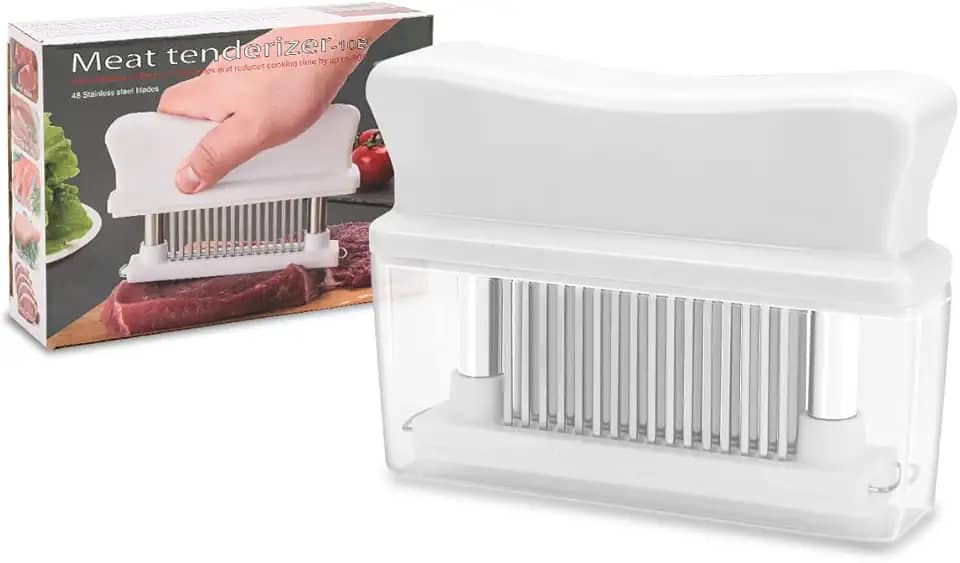 Amaciador de Carne, Amassador de Carne, Tenderizador, Tenderizador de Carne com 48 Lâminas de Agulha Ultra Afiadas de Aço Inoxidável, Branco, 12.9 * 2.8 * 11cm