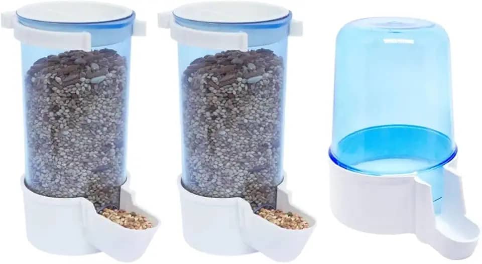Kit Com 2 Comedouros Automáticos de Sementes e 1 Bebedouro Para Calopsitas Agapornis e Periquitos