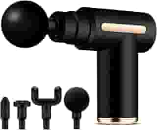 Massageador Muscular Elétrico Profissional Pistola Recarregável com 4 Ponteiras 6 Níveis de Velocidade Alívio de Dores Liberação Miofascial e Relaxamento Profundo para Atletas Premium