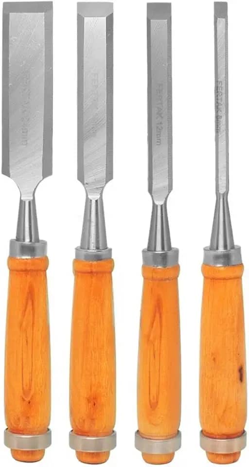 Fertak Kit de Formões para Madeira - 4 Peças - Aço Carbono - Chanfro - 6mm x 24mm