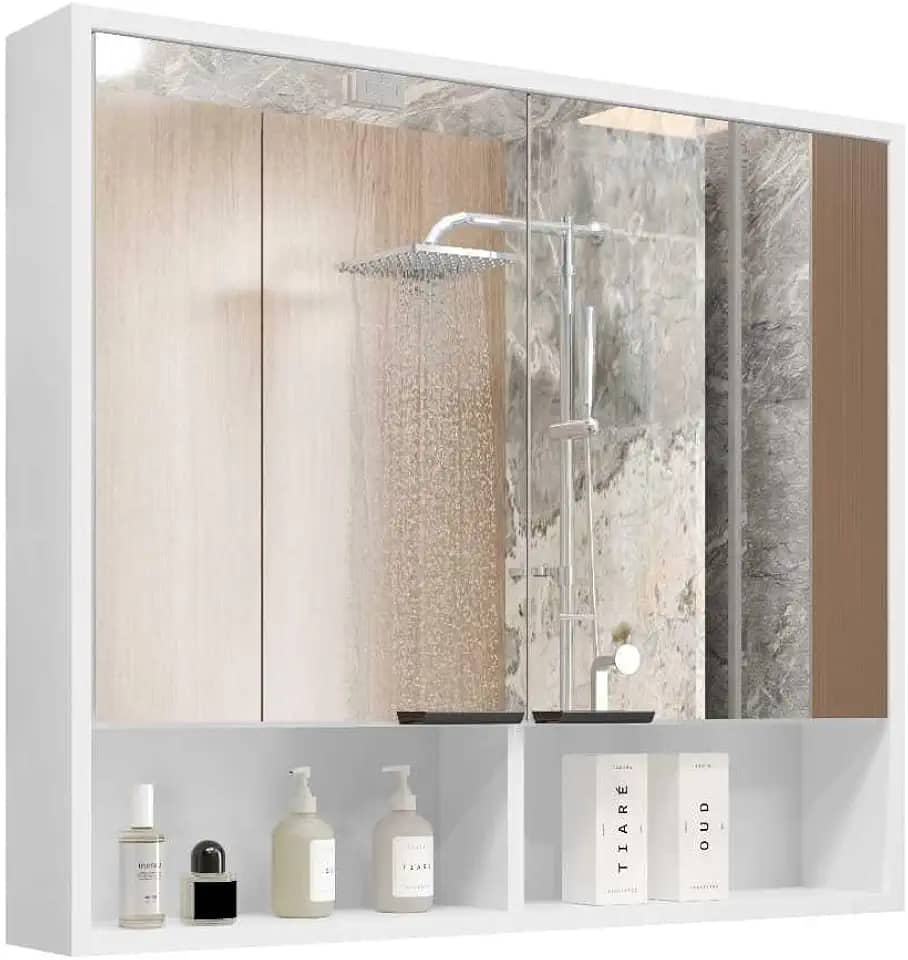 Armário de Banheiro Aéreo 2 Portas Com Espelho Espelheira Com Nicho Aquiles (Branco Flexcollor Nature)