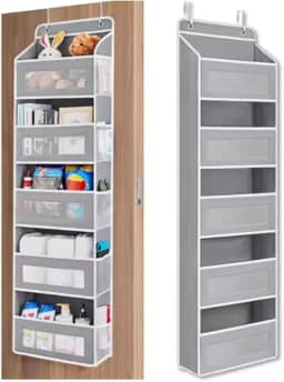 Organizador de porta suspenso multifuncional com 5 camadas com bolso, extra grande, pendurar, armário, prateleira, fraldas, bolsas, brinquedos, roupas, sapatos, maquiagem, perfumes Premium