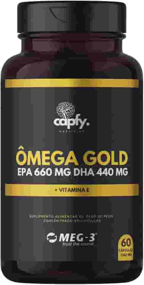 Ômega 3 Gold 1.100mg Óleo de Peixe Concentrado EPA 660mg DHA 440mg Puro com Selo Meg-3 + Vitamina E 60 Cápsulas Original Premium Capfy. Nutrition