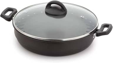 Multiflon Churrasqueira 28 Centímetros com Tampa de Vidro Aluminio Antiaderente Linha Versátil Resistente Durável e Saudável