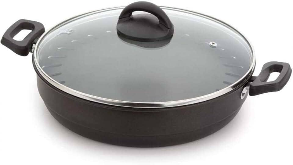 Multiflon Churrasqueira 28 Centímetros com Tampa de Vidro Aluminio Antiaderente Linha Versátil Resistente Durável e Saudável