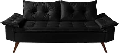 Sofá Bariloche 3 Lugares Em Courino Couro Sintético (Preto)