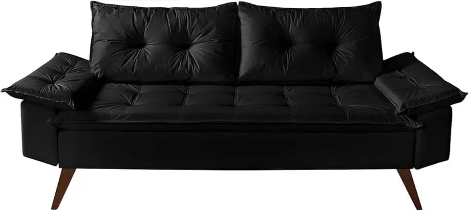 Sofá Bariloche 3 Lugares Em Courino Couro Sintético (Preto)