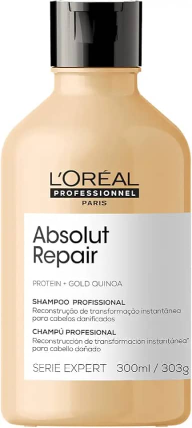 L'Oréal Professionnel Serie Expert Absolut Repair, Shampoo Reestruturante para Cabelos Danificados com Gold Quinoa e Proteína, Reparação e Brilho Intenso, 300ml