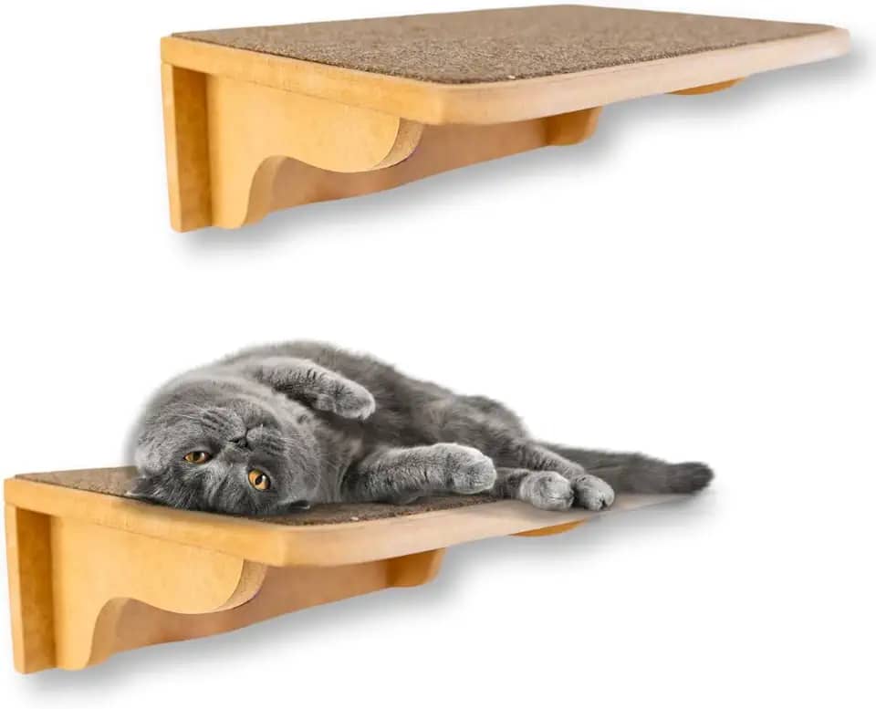 Prateleira para Gatos 2Pçs Tam G Resistente Já Montado Com Kit Fixação e Seguro (Carpete Marrom)