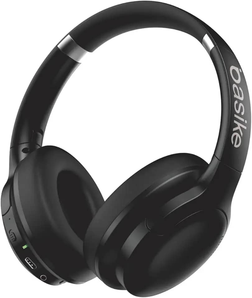 Basike Fone de Ouvido Bluetooth, ANC Cancelamento de Ruído Ativo Headphone Bluetooth 5.3+EDR, Som Surround 3D, Headset com Microfone, Certificação Hi-Pure Audio, 30 horas reprodução, Y6 (Preto)