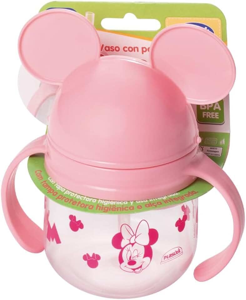 Caneca Treinamento com canudo de silicone retrátil Minnie Rosa 260 ml Plasútil