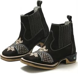 Bota Feminina Texana Country Em Couro Com Bordado Bico Quadrado RR Botas