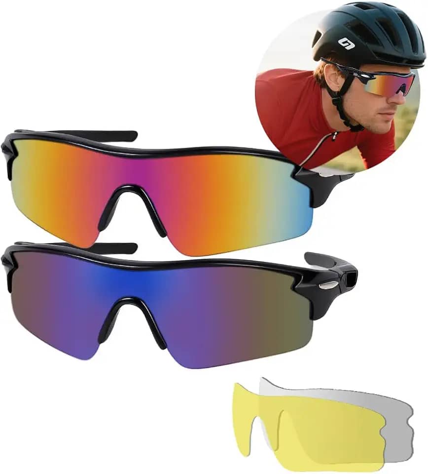 Trailabo Óculos de Sol Esportivos, Óculos de Ciclismo, Proteção UV, com Lentes Âmbar e Cinza, Polarizadas, Adequadas para Ciclismo, Corrida e Atividades ao Ar Livre