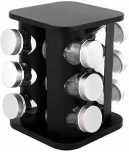 Porta Temperos E Condimentos Giratório Inox Preto 12 Potes