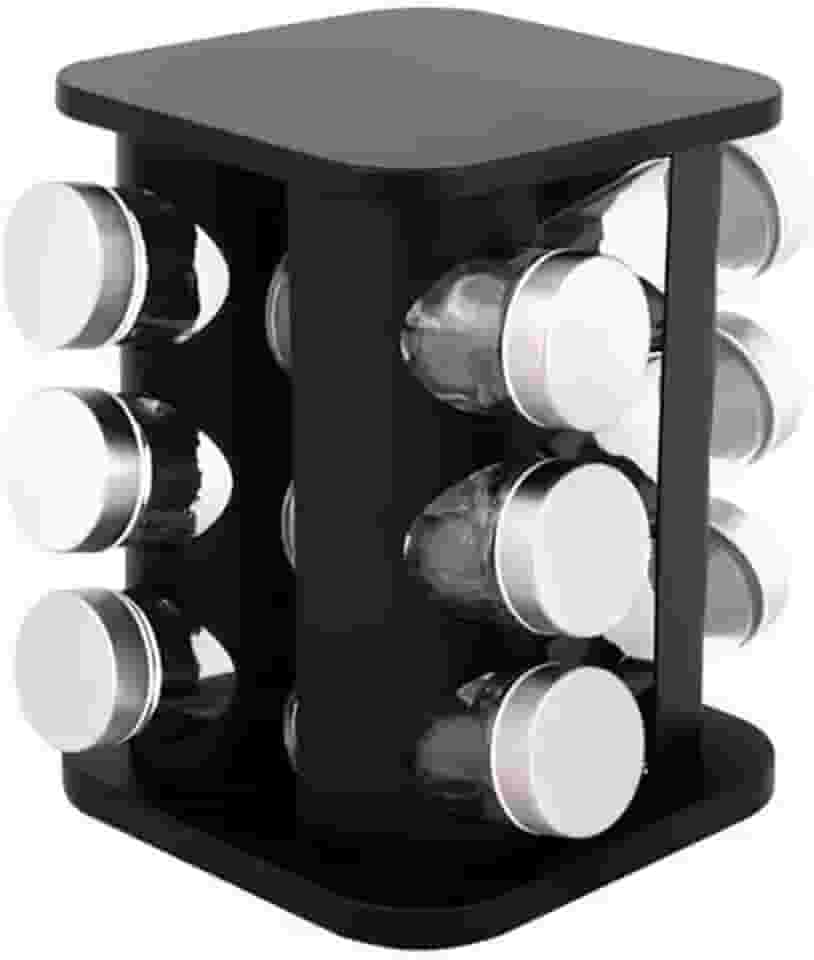 Porta Temperos E Condimentos Giratório Inox Preto 12 Potes
