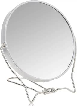 Espelho de Mesa com Um Lado de Aumento – Dupla Face, Portátil e Giratório – Ideal para Maquiagem, Barba, Cuidados com a Pele e Uso Diário