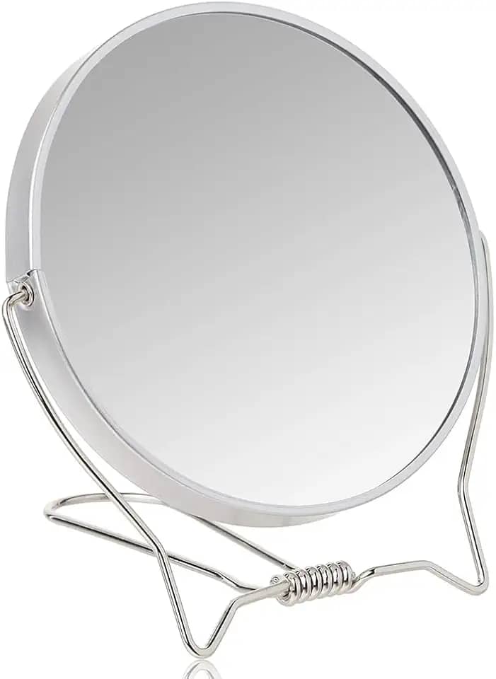 Espelho de Mesa com Um Lado de Aumento – Dupla Face, Portátil e Giratório – Ideal para Maquiagem, Barba, Cuidados com a Pele e Uso Diário
