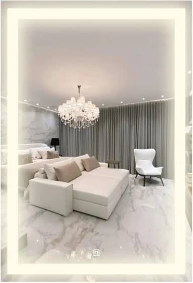 Espelho Retangular Com 3 Tons de LED - Grande de parede moderno jateado lapidado decorativo com iluminação e Botão Sensor touch screen (3 cores de Luz - LED QUENTE, NEUTRO E FRIO) (60x80cm)