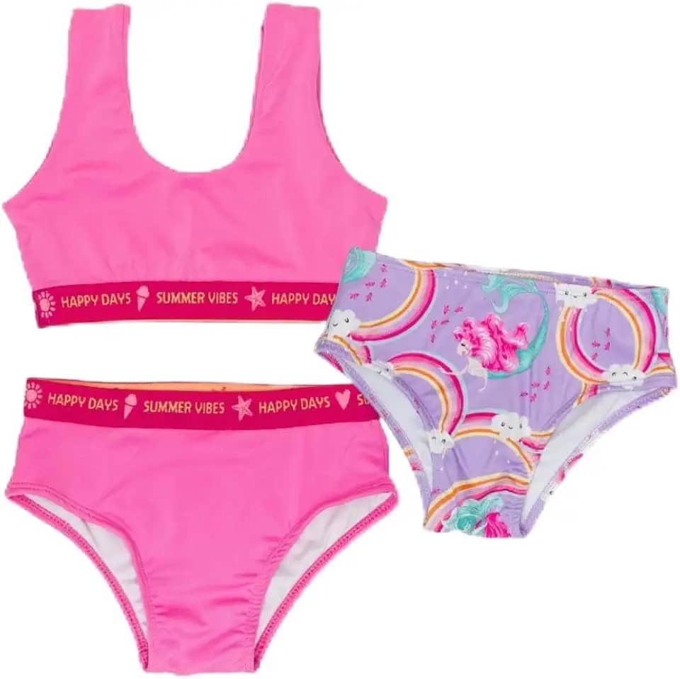 Biquíni Liso+calcinha Estampada Menina Proteção Uv Infantil