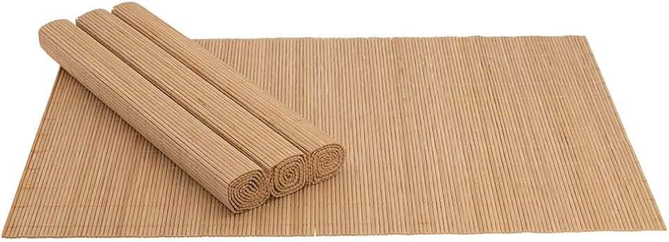 Mimo Style Jogo Americano de Bambu Claro com 4 Unidades 45x30 para Mesa, Cozinha e Sala de Jantar - Moderno Sofisticado Sustentável e Ecológico - Com Resistência Térmica e Evita Manchas
