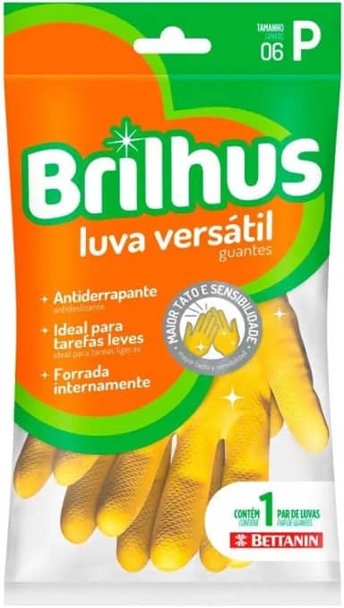 Brilhus - Luva de Látex Versátil, Tamanho P, Cor Amarela, Bettanin