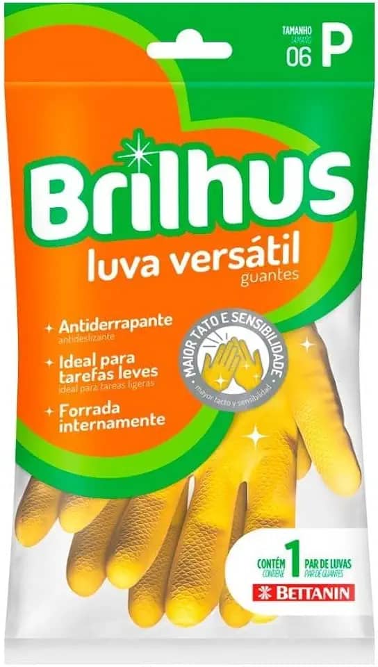 Brilhus - Luva de Látex Versátil, Tamanho P, Cor Amarela, Bettanin