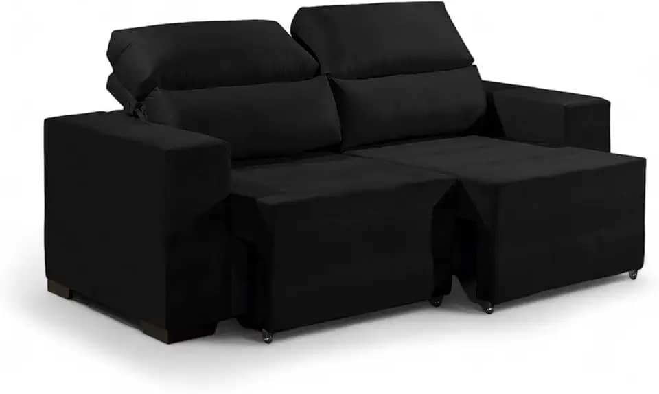 Sofá Cancun 2 lugares Reclinavel e Retratil Suede Namoradeira (PRETO)