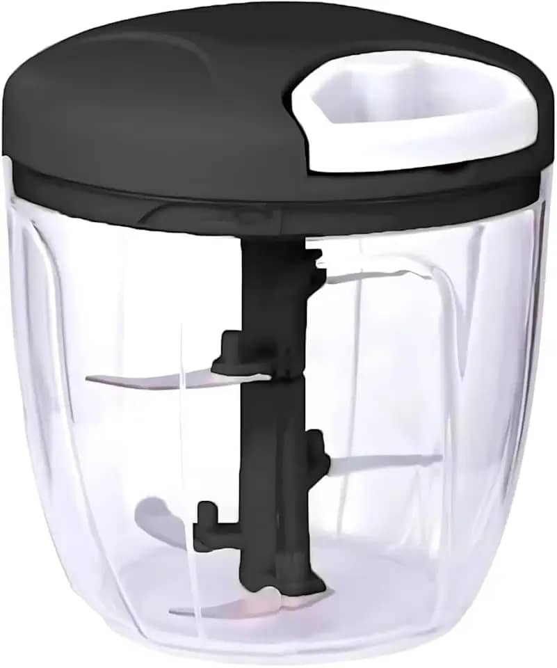 Processador Manual De Alimentos, Triturador Portátil Com 5 Lâminas Aço Inoxidável, Capacidade 900 ml, Picador De Legumes, Alho, Cebola E Temperos (Preto)