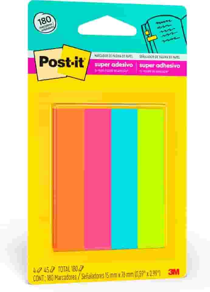 Post-it, 3M, Marcador de Página Adesivo, Flags de Papel, 76mm x 15mm, 180 folhas