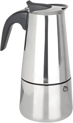 Cafeteira Italiana de Inox 200ml – Para 4 Xícaras, Café Forte e Aromático, Alça Antitérmica, Design Compacto e Elegante