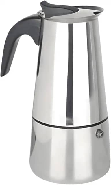 Cafeteira Italiana de Inox 200ml – Para 4 Xícaras, Café Forte e Aromático, Alça Antitérmica, Design Compacto e Elegante