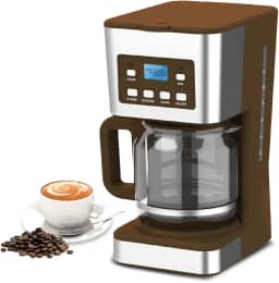 KkAscX Cafeteira programável para 12 xícaras, máquina de café por gotejamento regular e forte para casa e escritório, jarra de vidro, pausa e servir, desligamento automático, cinza e aço inoxidável