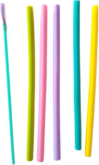 Kit com 5 Canudos Reutilizáveis + Limpador: Higiênicos e Emborrachados, Cores Sortidas